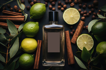 Men's Luxury Fragrance bottle, top view composition - obrazy, fototapety, plakaty