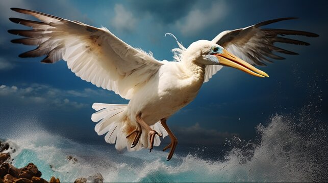 an image of a graceful booby bird in mid-air acrobatics