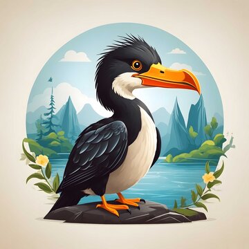 recommend clip art: Cormorant Bird Illustration AI Generative