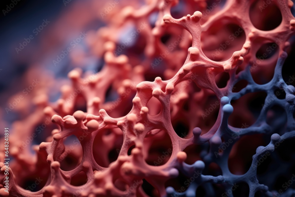 Poster a close up of a bunch of red and blue stuff. generative ai image.