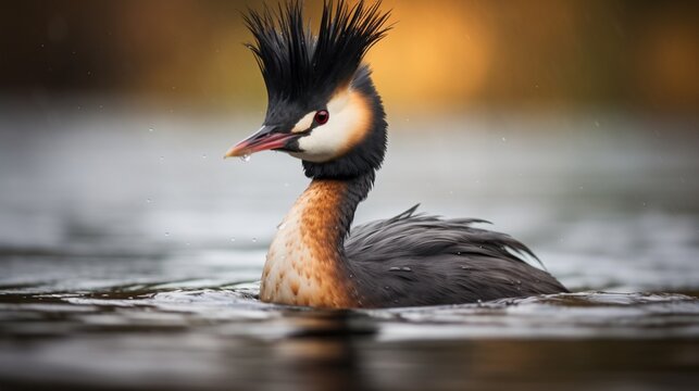 an image of a grebe bird with its striped head markings