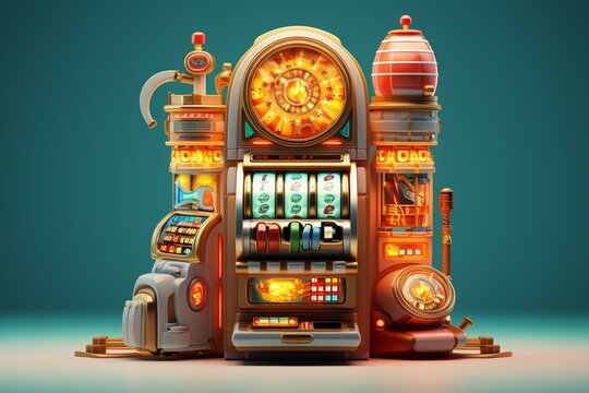 3D-rendered slot machine with casino aesthetics. Generative AI