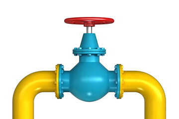 3d render of gas tap with pipeline