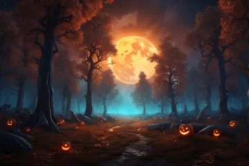 Foto op Aluminium Halloween Forest Landscape Background, Halloween Background, Dark Forest Background, Happy Halloween, AI Generative © Forhadx5