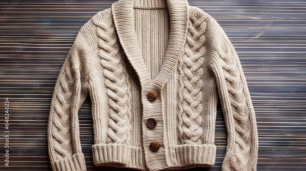 Poster a white sweater with a brown button down the middle and a white sweater with a brown button down the