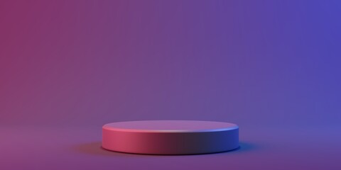 3d render podium platform grey background with pink and blue lights 