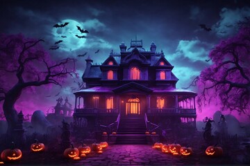Halloween Haunted Mansion Background, Halloween Background, Halloween Haunted House Background, AI Generative
