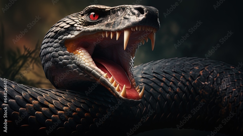 Aufkleber a close up of a snake with its mouth wide open. generative ai