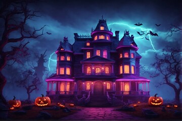 Halloween Haunted Mansion Background, Halloween Background, Halloween Haunted House Background, AI Generative