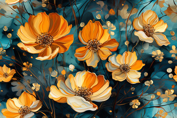colorful wild flowers image with flowers watercolor wallpapers, in the style of dark turquoise and light amber, swirling , Airbrush