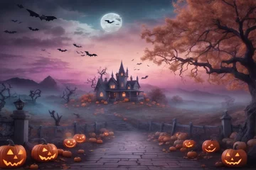 Rolgordijnen Pastel Halloween Landscape Background, Halloween Background, Halloween Landscape Background, AI Generative © Forhadx5