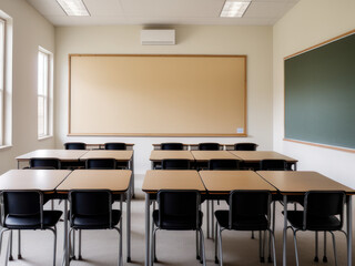 Old school classroom, chalkboard, AI generated