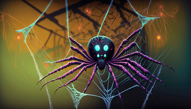 SPIDER ON THE WEB, NEON GROOMY, HALLOWEEN