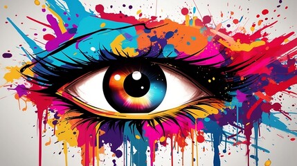 Vibrant Vision: Abstract Eye and Stylized Eyelashes in Dynamic Colorful Atmosphere Vibrant Environment