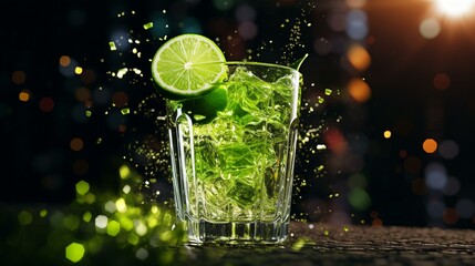 Declicious glass with lime drink 