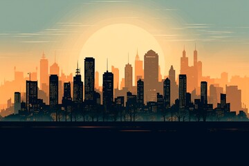 Obraz premium Panoramic vector city skylines. AI Generated