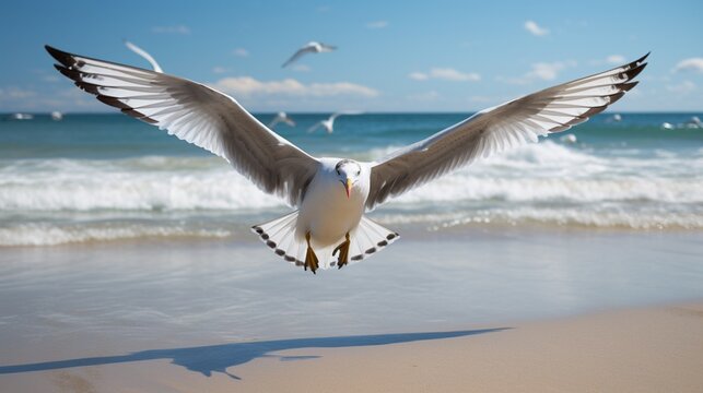 an image of a seagull gracefully landing on a beach