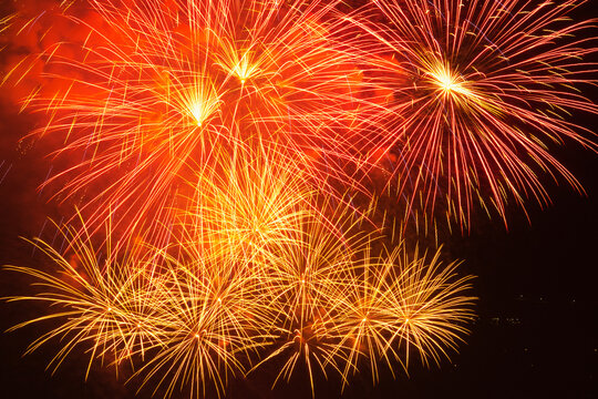 Red and yellow fireworks; Vancouver british columbia canada