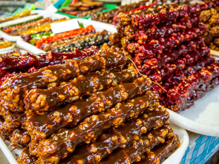 Trays with churchkhela at the Sochi Bazaar
