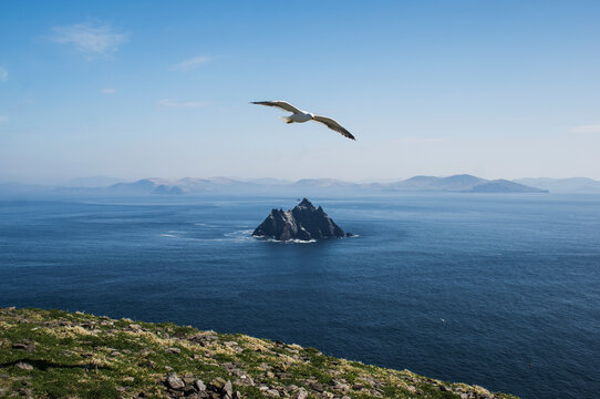 View of little skellig from skellig michael, the skellig islands; County kerry, ireland