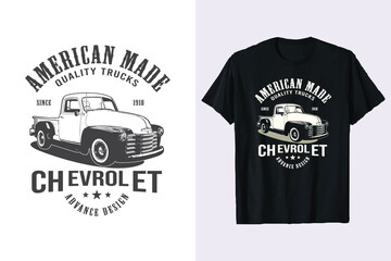 American chevrolet trucks vector t-shirt design. chevy truck vintage tshirt graphic. print black and white shirts. - obrazy, fototapety, plakaty