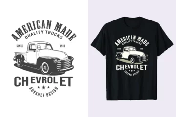 Foto op Canvas American chevrolet trucks vector t-shirt design. chevy truck vintage tshirt graphic. print black and white shirts. © Raju