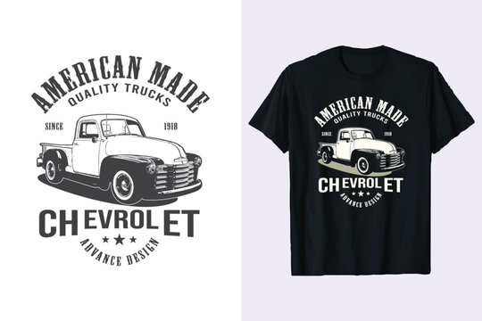 American chevrolet trucks vector t-shirt design. chevy truck vintage tshirt graphic. print black and white shirts.