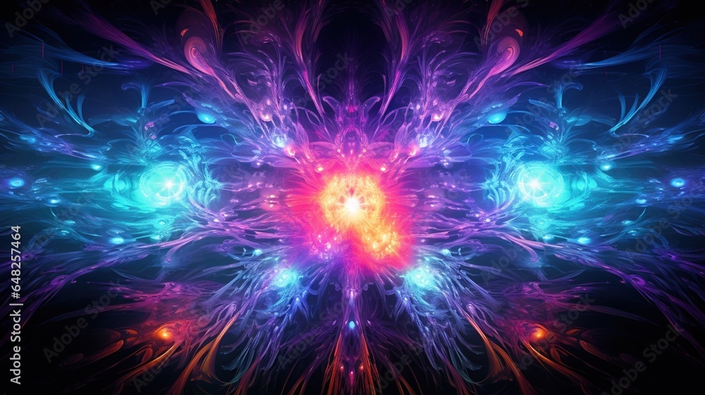 Poster a colorful abstract background with a large flower in the center. generative ai