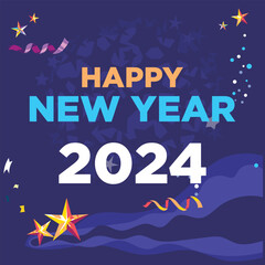 Fototapeta premium Happy New Year 2024 with gold glitter - Black background