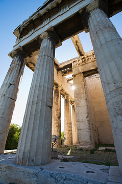 Temple of hephaestus in ancient agora of athens; Athens greece