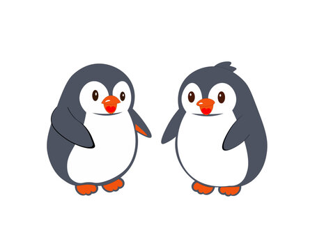 Vector illustration of two cartoon penguins on a white background
