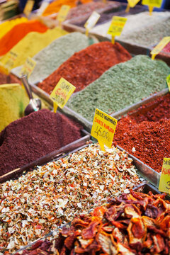 Spices For Sale In The Spice Bazaar; Istanbul, Turkey
