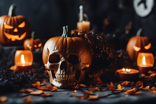 Halloween Pumpkin skull with Halloween background