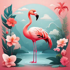 Obraz premium Flamingo Bird Illustration AI Generative