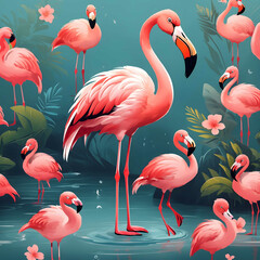Obraz premium Flamingo Bird Illustration AI Generative