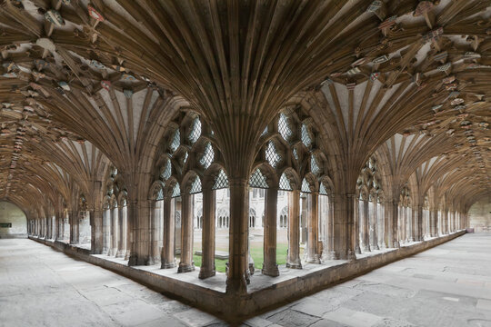 Ornate Ceiling And Pillars Around Canterbury Cathedral; Canterbury, Kent, England