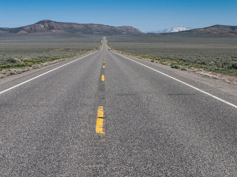 View Looking East Down Highway 50, Dubbed The Loneliest Road, In Central Nevada Between Fallon And Austin; Nevada, United States Of America