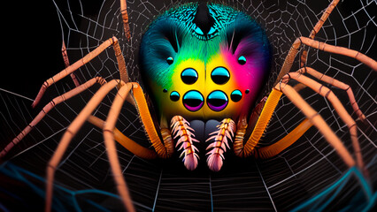 closeup of spider with colorful face and big eyes