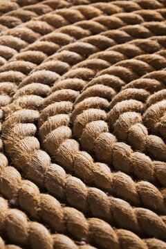 Close Up Of Thick Rope Wrapped In A Circle; Whitehorse, Yukon, Canada