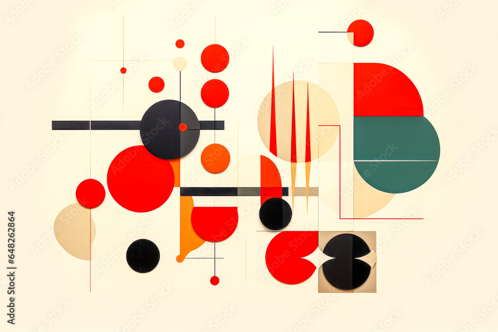 Poster abstract geometric background with circles, lines and rectangles.