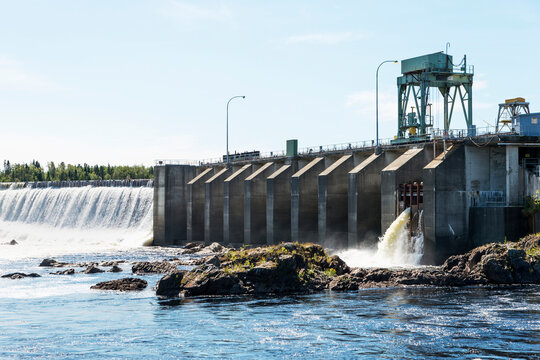 A Waterfall And Dam On Exploits River; Bishop's Falls, Newfoundland And Labrador, Canada