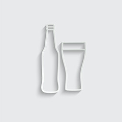 beer bottle and glass icon, silhouette of beer bottle 