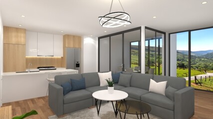 Fototapeta premium Living Interior design with rendering
