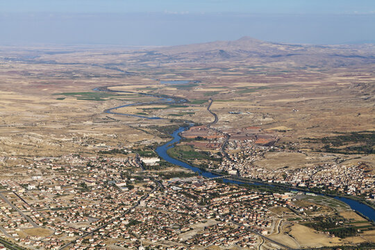 View Of The Town Of Avanos From The Air; Avanos, Cappadocia, Turkey