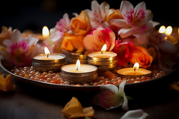 Obraz na płótnie Canvas Candles lights at Diwali holiday background