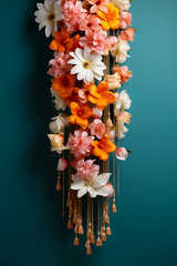 Floral garlands used in Diwali Puja ceremonies isolated on a festive gradient background 