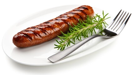 Grilled delicious sausages, isolated on white background.