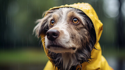 Naklejka premium Stylish Dog in a Protective Raincoat