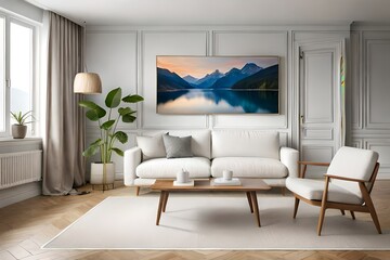 Boho composition a living room interior with white