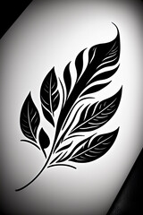 Tattoo design, leaf simple design on white background, clean black